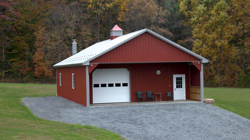 single overhead door red and white building