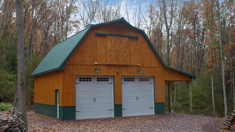 barn style two garage door pole building