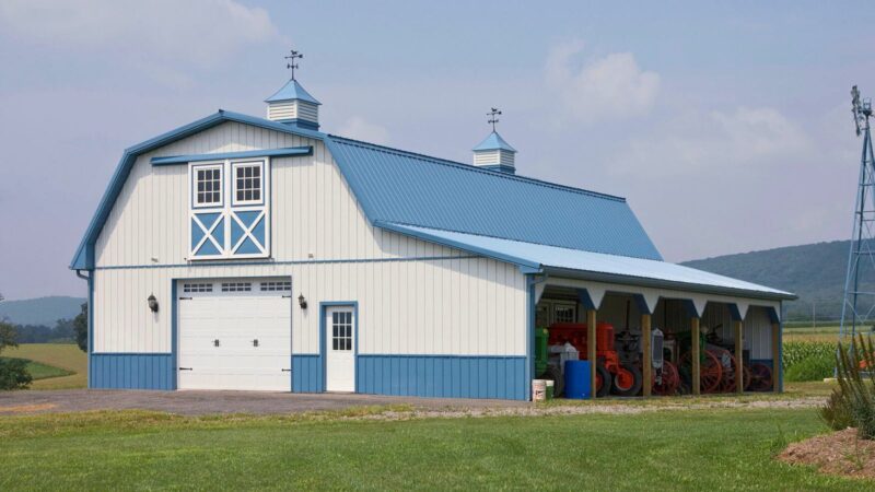 113-Agricultural Gambrel Barn 30x50 – 2-Story Pole Barn with Lean-to 30x50 2-Story Agricultural Gambrel Barn with Lean-to and Carriage Doors