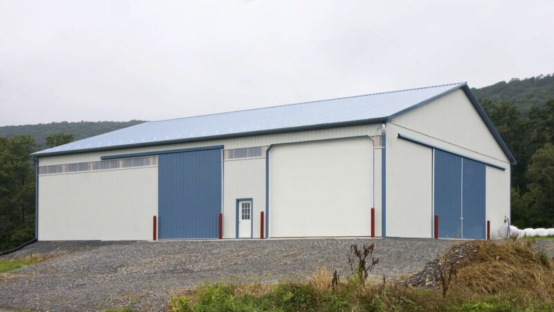 147-70′ x 80′ Agricultural Spray Storage Building with Spill Control Agricultural spray equipment storage building with spill containment and skylights