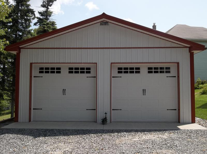 two overhead door garage in red and white