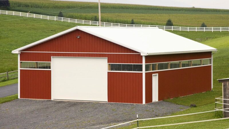 36x48 Red Agricultural Pole Barn with Sidelights