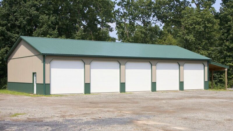 40x72 Clay Agricultural Barn with 5 Garage Doors and Lean-To