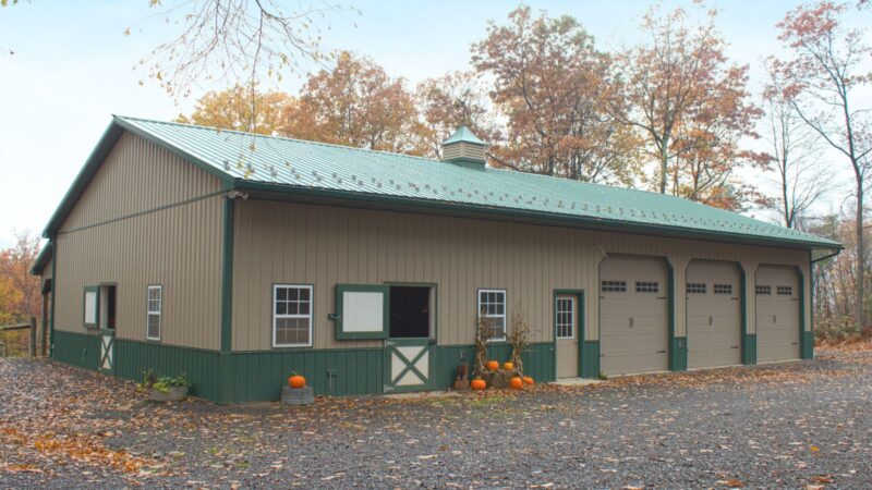 308-40x68 Agricultural Barn with Carriage Doors & Cupola 40x68 Clay Agricultural Barn with Carriage Style Doors, Cupola, Snow Guards, and Evergreen Roof