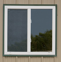 sliding window with green trim