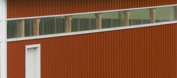 close up of sidelights on red building