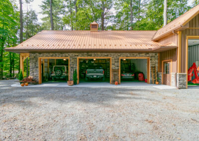 28'x40'x10' Pole Building - attached 16'x36'x14', Reverse Gable (valley) attachment for boat storage