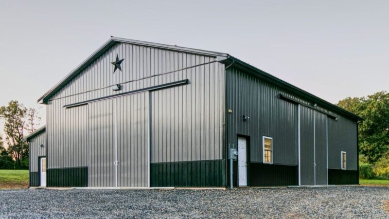 313-40x60 Ag Barn + 20x30 Lean-To with Split Sliders 40x60 Agricultural Barn with 20x30 Lean-To, Charcoal Siding and Black Roof