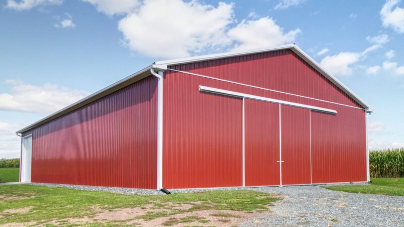50x96 Custom Agricultural pole building with with Barn Red Siding and Bright White designed using Timberline's design tool