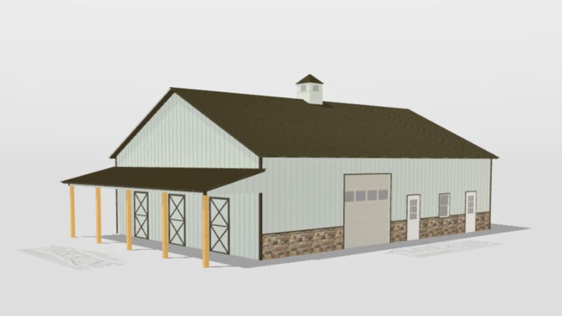 Equine Pole Building in Pennsylvania with Lean-To and Dutch Doors