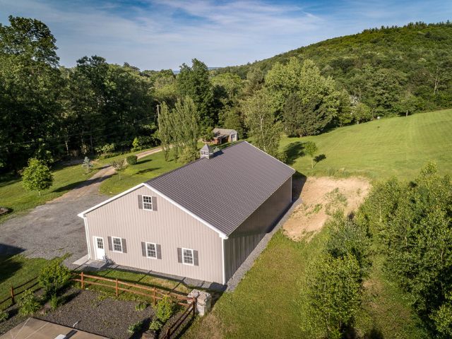 Pole barn overlooking scenic Pennsylvania landscape