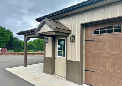 Covered entry and garage on a pole building