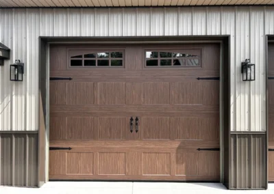 Custom garage door installed on a pole building by Timberline Buildings