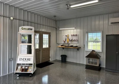Finished interior of a custom pole building in Pennsylvania by Timberline Buildings
