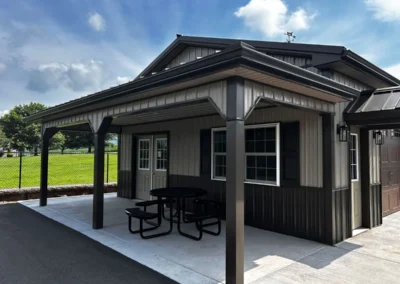 Modern pole building with porch by Timberline Buildings in PA