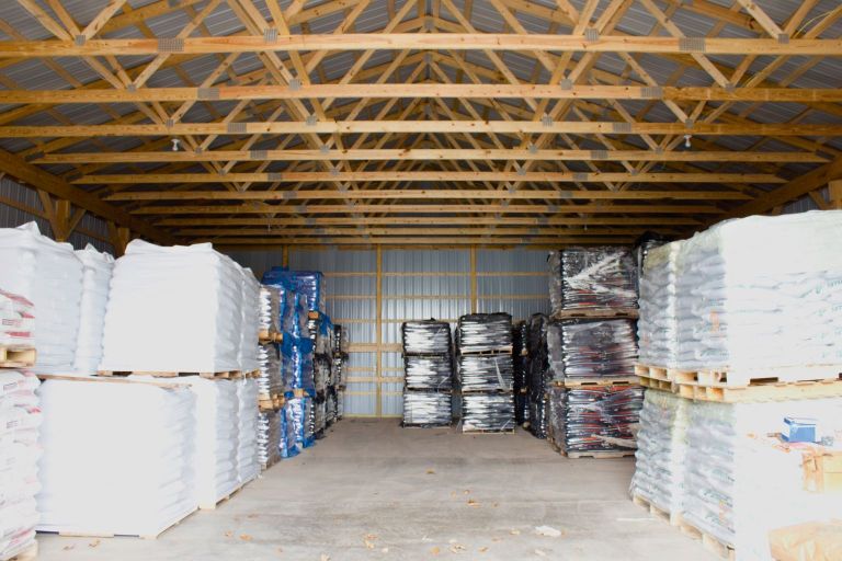 Clear-span interior of a post-frame building