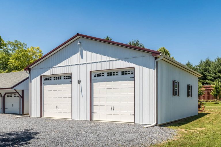24x32 pole barn garage with two overhead doors built in Pennsylvania