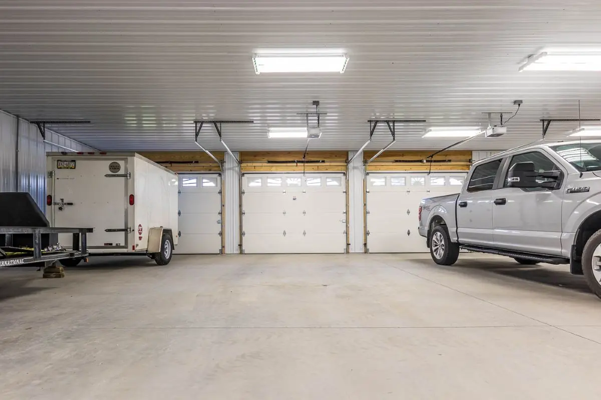 Large multi-use garage designed for trucks, equipment, and workshop space