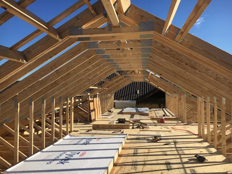 interior framing of post frame pole barn structure