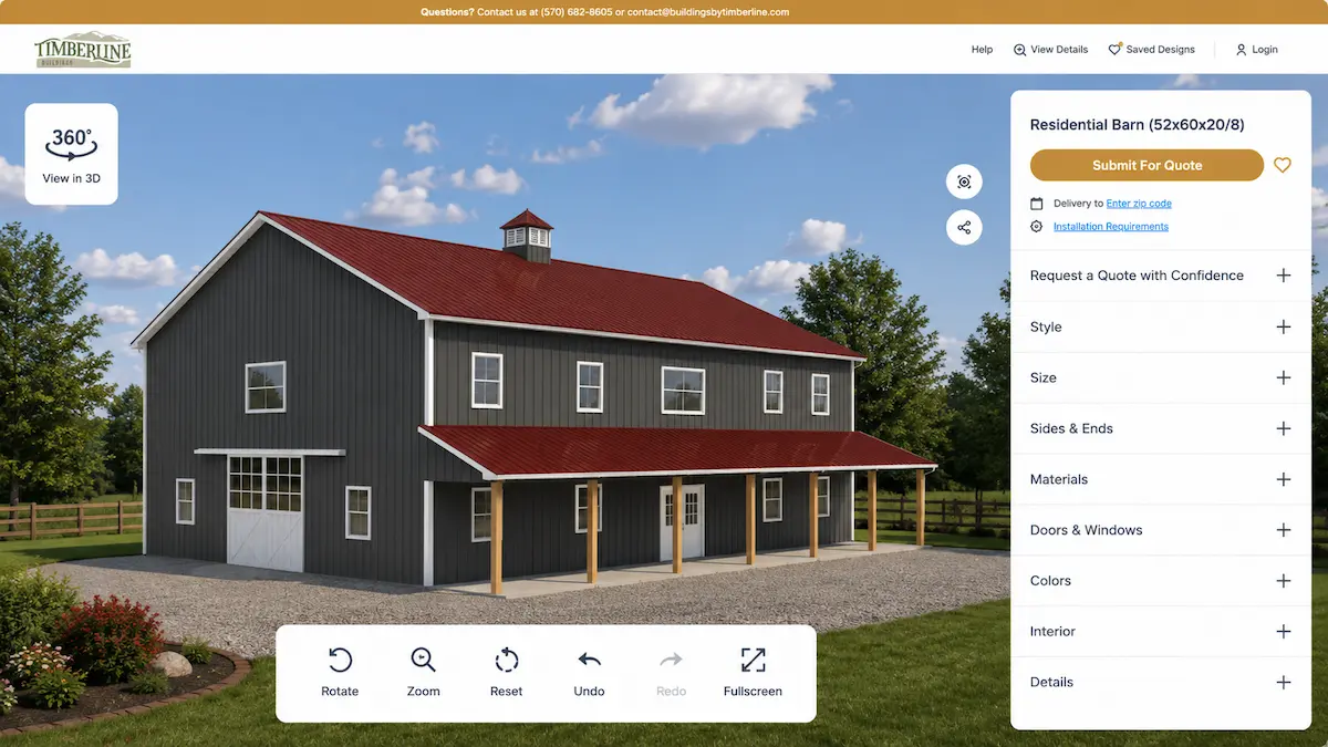 149-Design-44 x 60 Residential Barn Building with Full-Length Porch
