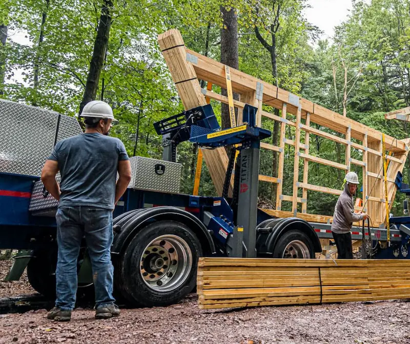Construction crew working on a post-frame building in Pennsylvania