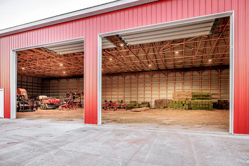Large open interior space inside a post-frame agricultural building