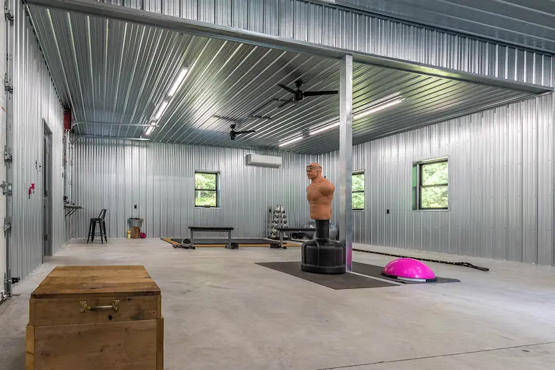 Finished insulated pole barn interior designed for year-round use