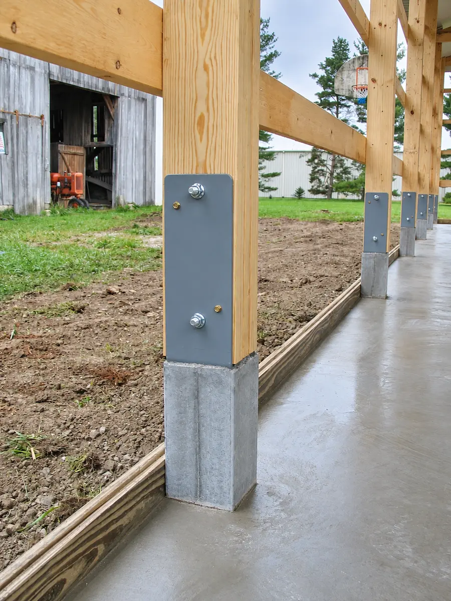Perma-Column precast concrete foundation supporting a wood post